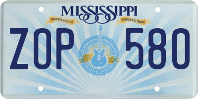 MS license plate ZOP580
