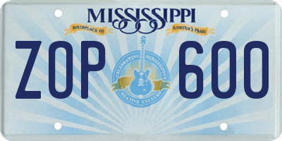 MS license plate ZOP600