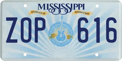 MS license plate ZOP616