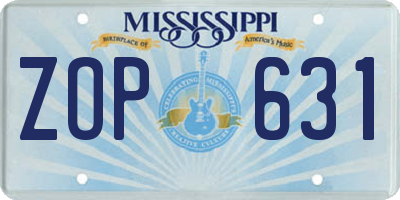 MS license plate ZOP631