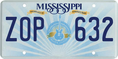 MS license plate ZOP632