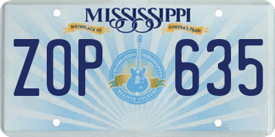 MS license plate ZOP635