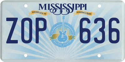 MS license plate ZOP636