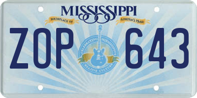 MS license plate ZOP643