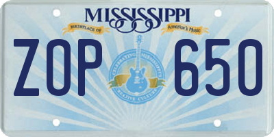 MS license plate ZOP650