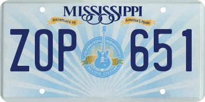 MS license plate ZOP651