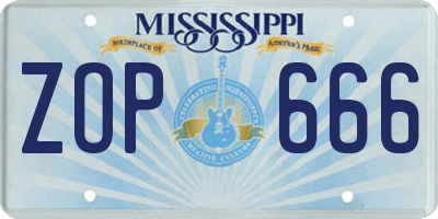 MS license plate ZOP666