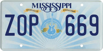 MS license plate ZOP669