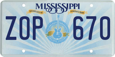 MS license plate ZOP670