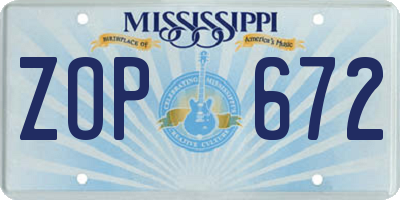 MS license plate ZOP672