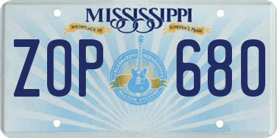 MS license plate ZOP680