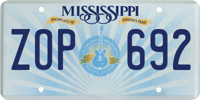 MS license plate ZOP692