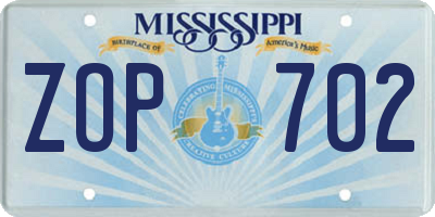 MS license plate ZOP702