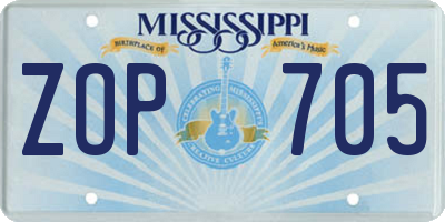 MS license plate ZOP705