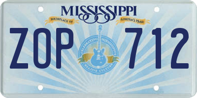 MS license plate ZOP712