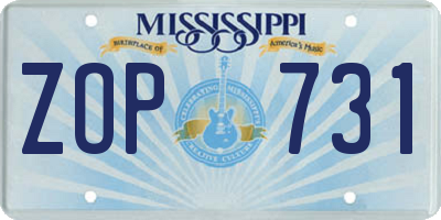 MS license plate ZOP731
