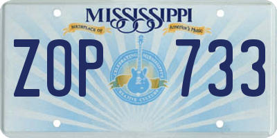 MS license plate ZOP733