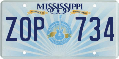 MS license plate ZOP734