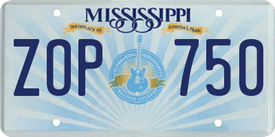MS license plate ZOP750
