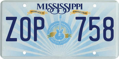 MS license plate ZOP758