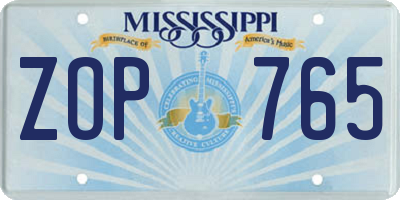 MS license plate ZOP765