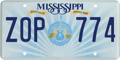 MS license plate ZOP774