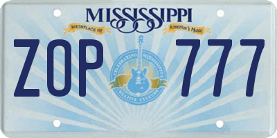 MS license plate ZOP777