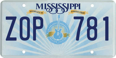 MS license plate ZOP781