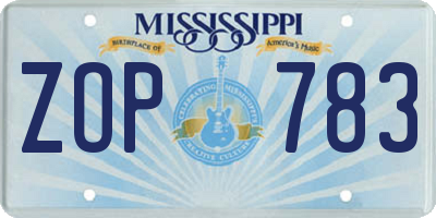 MS license plate ZOP783