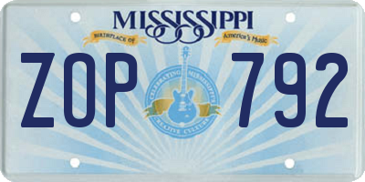 MS license plate ZOP792