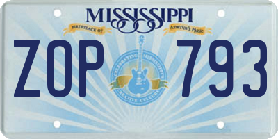 MS license plate ZOP793