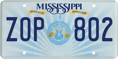 MS license plate ZOP802