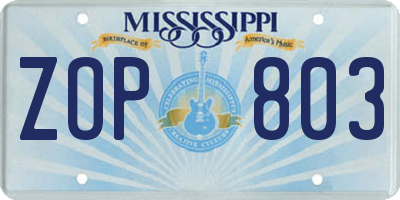 MS license plate ZOP803