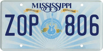 MS license plate ZOP806
