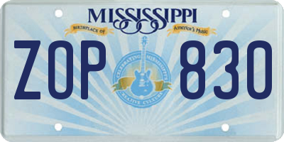 MS license plate ZOP830
