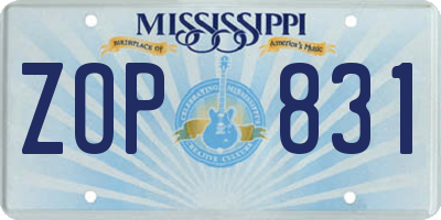 MS license plate ZOP831