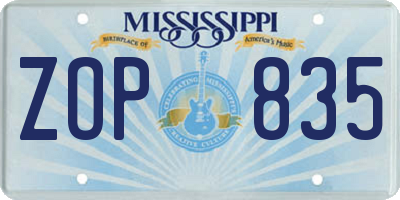 MS license plate ZOP835
