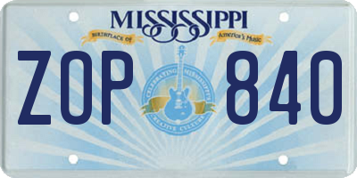 MS license plate ZOP840