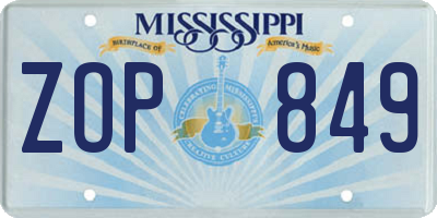 MS license plate ZOP849