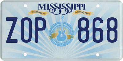 MS license plate ZOP868