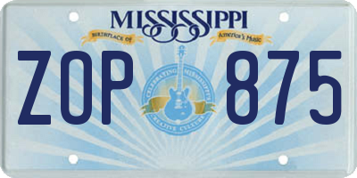 MS license plate ZOP875
