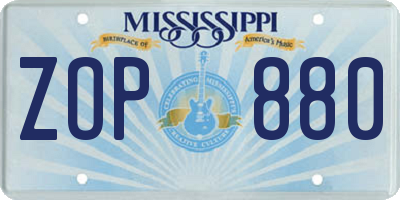 MS license plate ZOP880