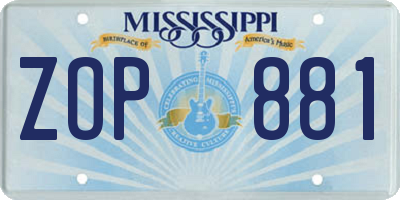 MS license plate ZOP881