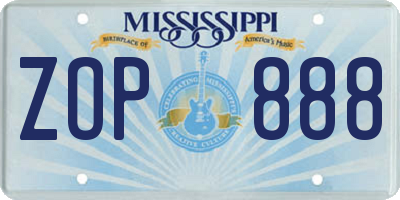 MS license plate ZOP888