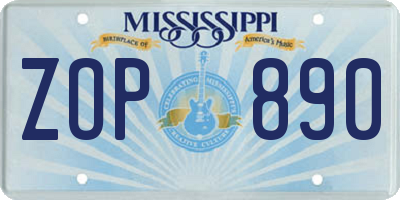MS license plate ZOP890