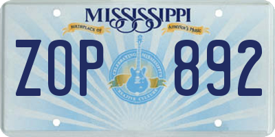 MS license plate ZOP892