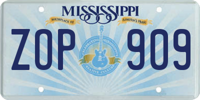 MS license plate ZOP909