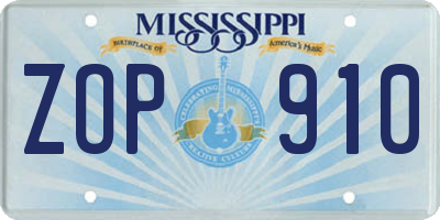 MS license plate ZOP910