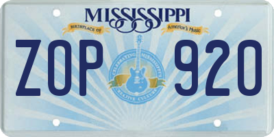 MS license plate ZOP920