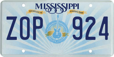 MS license plate ZOP924